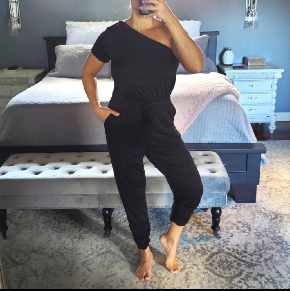 Black one shoulder jumpsuit